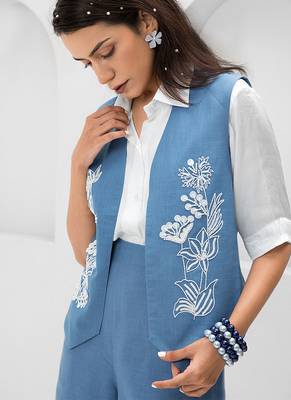 Blue embroidered buttersoft linen co ord set 3