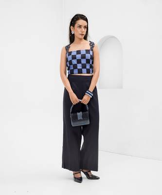 Dark blue printed buttersoft linen co ord set 1