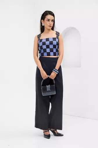Dark blue printed buttersoft linen co ord set