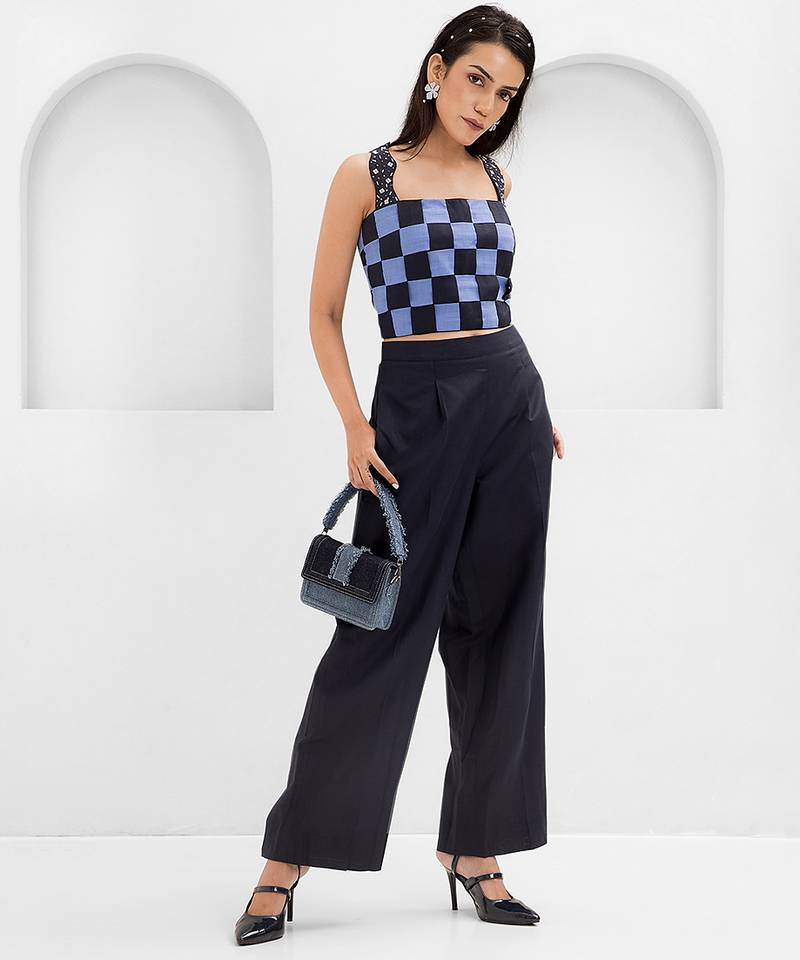Dark blue printed buttersoft linen co ord set