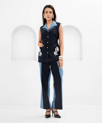 Blue embroidered buttersoft linen co ord set 1