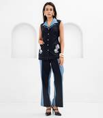 Blue embroidered buttersoft linen co ord set