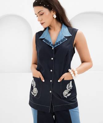 Blue embroidered buttersoft linen co ord set 2