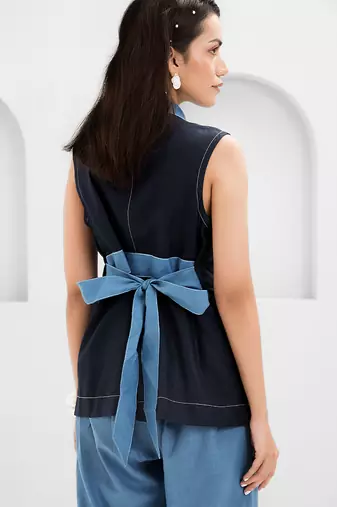 Blue embroidered buttersoft linen co ord set