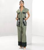 Sacramento green embroidered buttersoft linen jacket co ord set