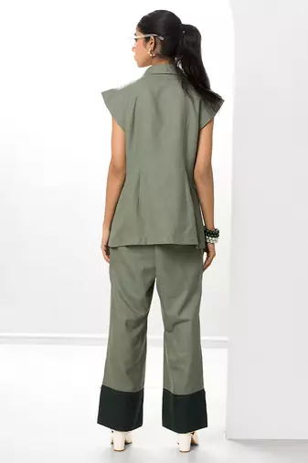 Sacramento green embroidered buttersoft linen jacket co ord set