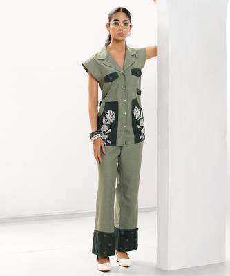 Sacramento green embroidered buttersoft linen jacket co ord set 5