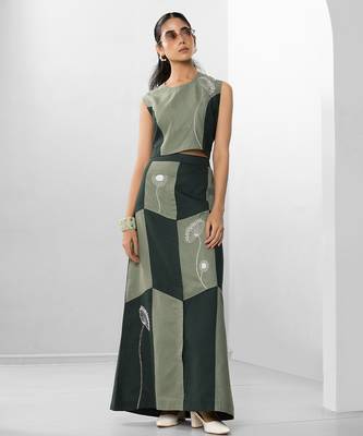 Sacramento green embroidered buttersoft linen co ord set 1
