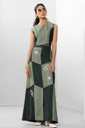 Sacramento green embroidered buttersoft linen co ord set