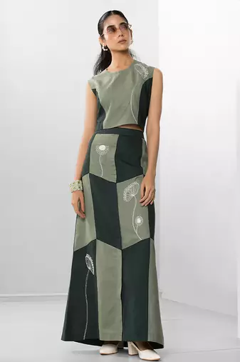 Sacramento green embroidered buttersoft linen co ord set