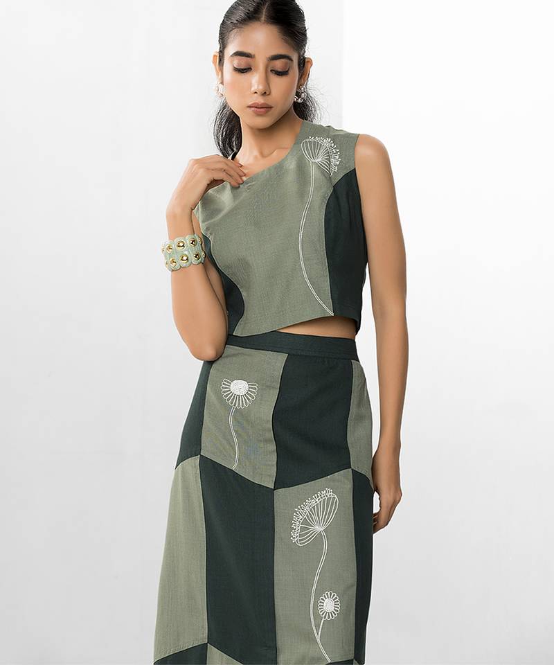 Sacramento green embroidered buttersoft linen co ord set