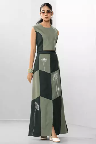 Sacramento green embroidered buttersoft linen co ord set