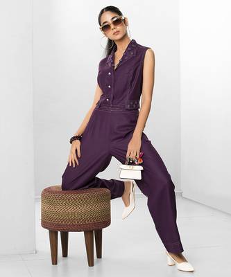 Plum embroidered buttersoft linen co ord set 2