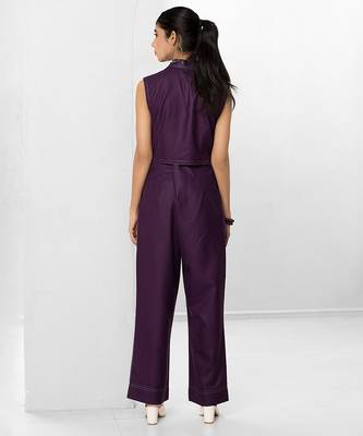 Plum embroidered buttersoft linen co ord set 4