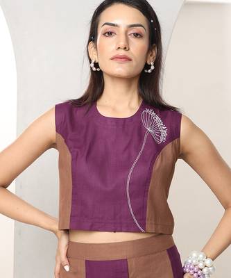 Plum embroidered buttersoft linen skirt set 4