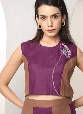 Plum embroidered buttersoft linen skirt set 5
