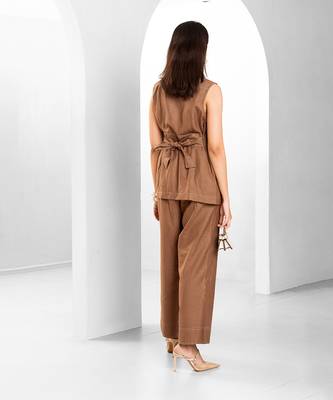 Russet brown embroidered buttersoft linen co ord set 2