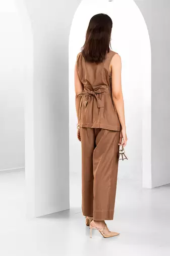 Russet brown embroidered buttersoft linen co ord set