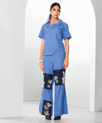 Tuft blue embroidered buttersoft linen co ord set 1