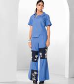 Tuft blue embroidered buttersoft linen co ord set