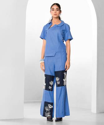 Tuft blue embroidered buttersoft linen co ord set 2