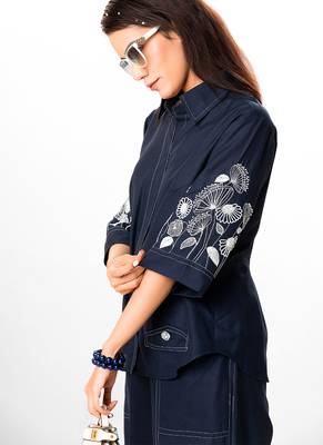 Azure blue embroidered buttersoft linen jacket co ord set 2