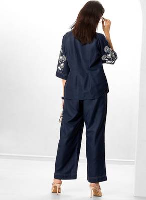 Azure blue embroidered buttersoft linen jacket co ord set 3