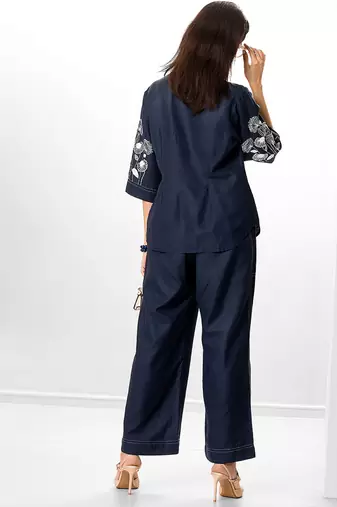 Azure blue embroidered buttersoft linen jacket co ord set