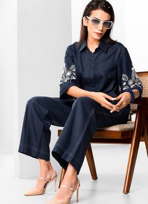 Azure blue embroidered buttersoft linen jacket co ord set 4