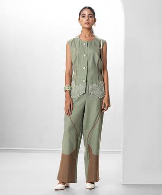 Woodland green embroidered buttersoft linen co ord set 1