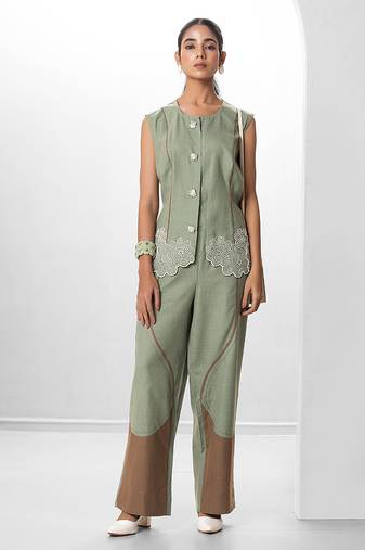 Woodland green embroidered buttersoft linen co ord set