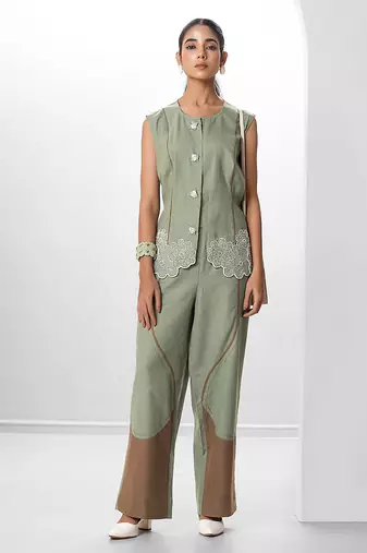 Woodland green embroidered buttersoft linen co ord set