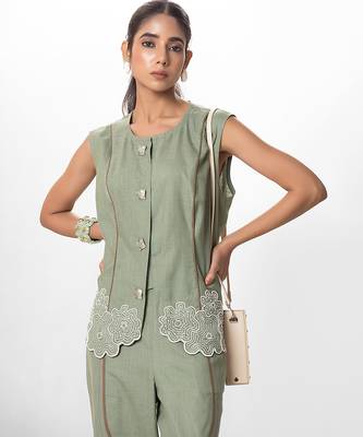 Woodland green embroidered buttersoft linen co ord set 2