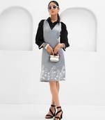 Black and grey embroidered satin linen dress