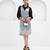 Black and grey embroidered satin linen dress