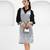 Black and grey embroidered satin linen dress