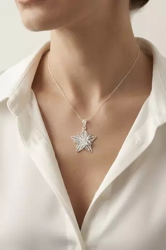 925 sterling silver radiant star flower pendant for women