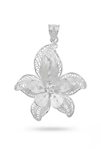 925 sterling silver magnolia filigree pendant for women