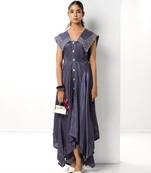 Mauve embroidered satin linen long dress