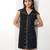 Black and blue embroidered buttersoft linen short dress