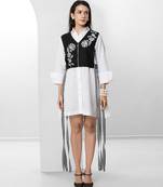 Black and white embroidered buttersoft linen jacket shirt dress