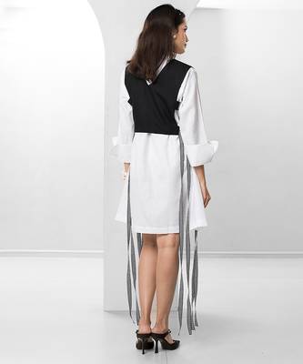 Black and white embroidered buttersoft linen jacket shirt dress 3