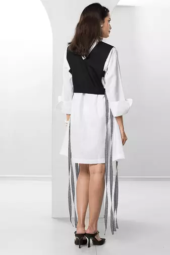 Black and white embroidered buttersoft linen jacket shirt dress