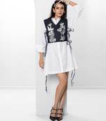 Blue and white embroidered buttersoft linen jacket shirt dress