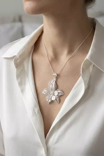 925 sterling silver magnolia filigree pendant for women