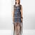 Blue floral printed buttersoft linen fringe dress