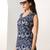 Blue floral printed buttersoft linen fringe dress
