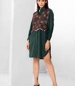 Bottle green embroidered buttersoft linen shirt dress