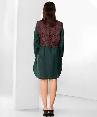 Bottle green embroidered buttersoft linen shirt dress 4
