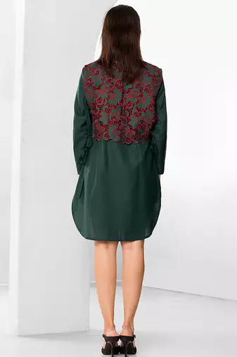 Bottle green embroidered buttersoft linen shirt dress